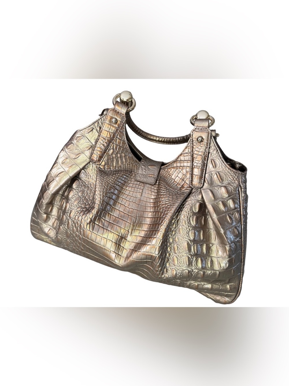 Brahmin Elisa Large Satchel β Gold Croc Embossed Leather | Gold Hardware | - Picture 7 of 17